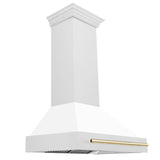 36 in. ZLINE Autograph Edition DuraSnow Stainless Steel Range Hood with White Matte Shell and Accented Handle (8654SNZ-WM36) [Color: Gold] - (8654SNZWM36G)