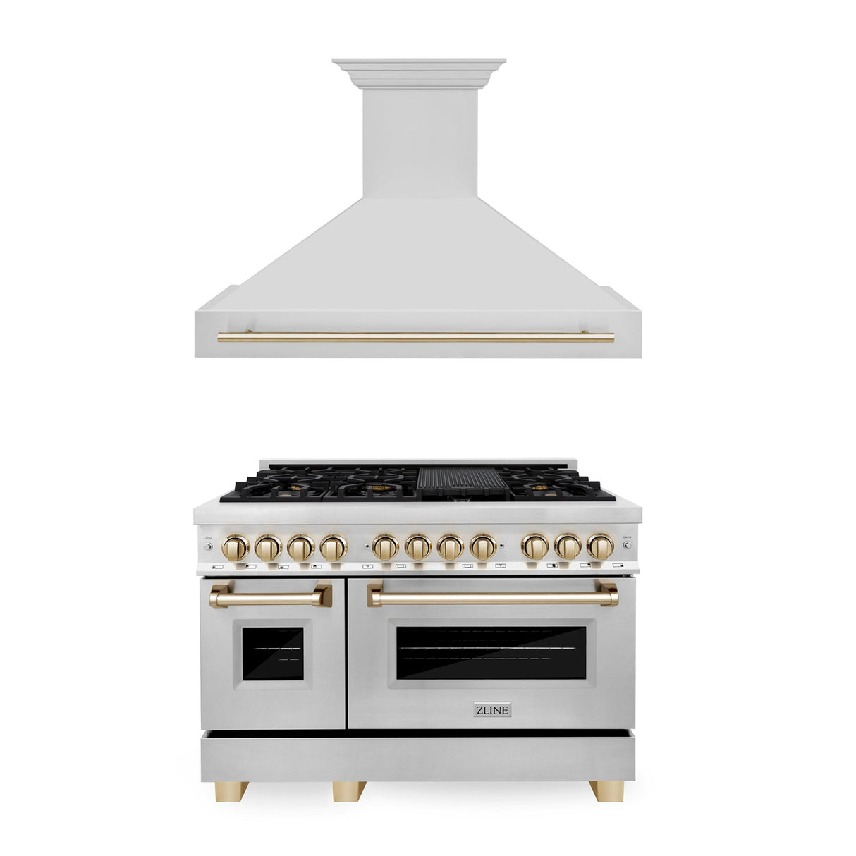 ZLINE 48" Autograph Edition Kitchen Package with Stainless Steel Dual Fuel Range and Range Hood with Champagne Bronze Accents (2AKP-RARH48-CB) - (2AKPRARH48CB)