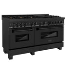 ZLINE 60 in. 7.4 cu. ft. Dual Fuel Range with Gas Stove and Electric Oven in Black Stainless Steel with Brass Burners (RAB-60) - (RAB60)