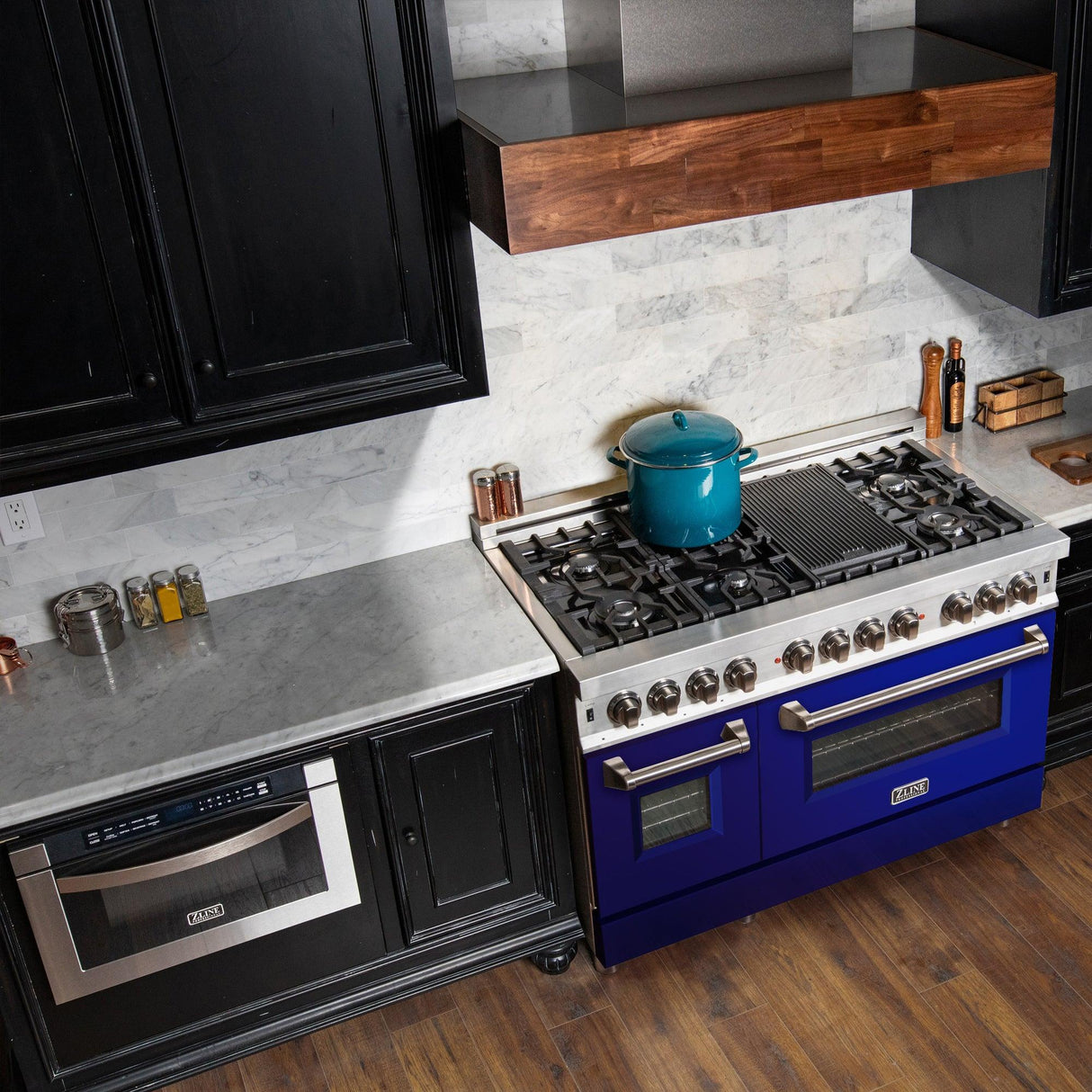 ZLINE 48 in. Dual Fuel Range with Gas Stove and Electric Oven in Stainless Steel (RA48) [Color: Blue Gloss] - (RABG48)