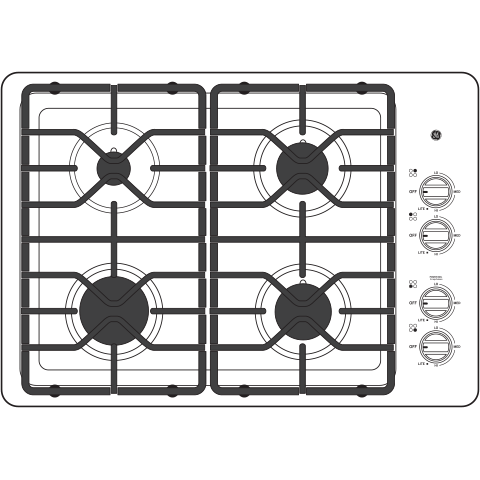 GE(R) 30" Built-In Gas Cooktop with Dishwasher-Safe Grates - (JGP3030DLWW)