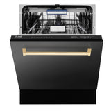 ZLINE Autograph Edition 24" 3rd Rack Top Control Tall Tub Dishwasher in Black Stainless Steel with Accent Handle, 51dBa (DWVZ-BS-24) [Color: Champagne Bronze] - (DWVZBS24CB)