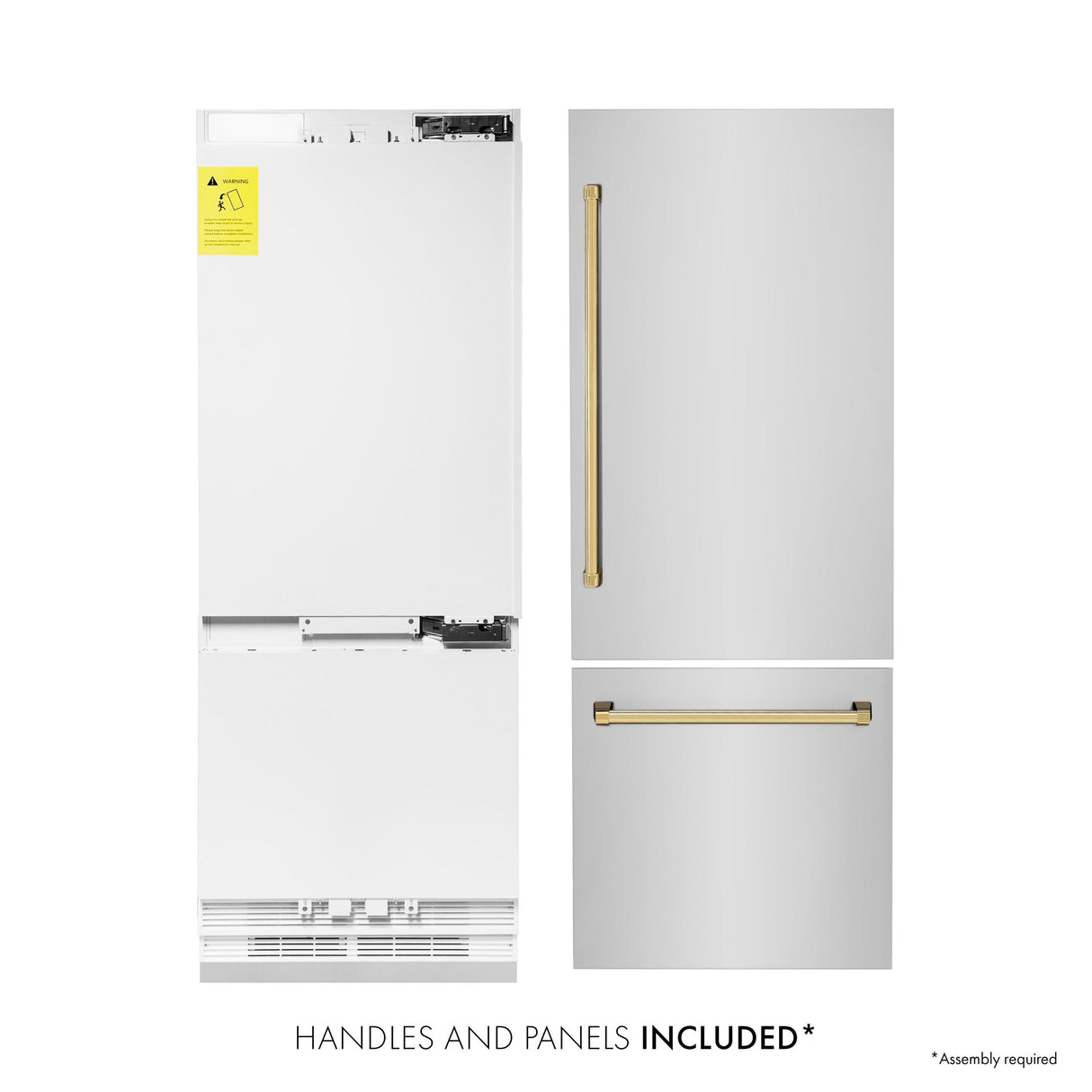 Products ZLINE 30? Autograph Edition 16.1 cu. ft. Built-in 2-Door Bottom Freezer Refrigerator with Internal Water and Ice Dispenser in Stainless Steel with Polished Gold Accents (RBIVZ-304-30-G) - (RBIVZ30430G)