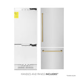 Products ZLINE 30? Autograph Edition 16.1 cu. ft. Built-in 2-Door Bottom Freezer Refrigerator with Internal Water and Ice Dispenser in Stainless Steel with Polished Gold Accents (RBIVZ-304-30-G) - (RBIVZ30430G)