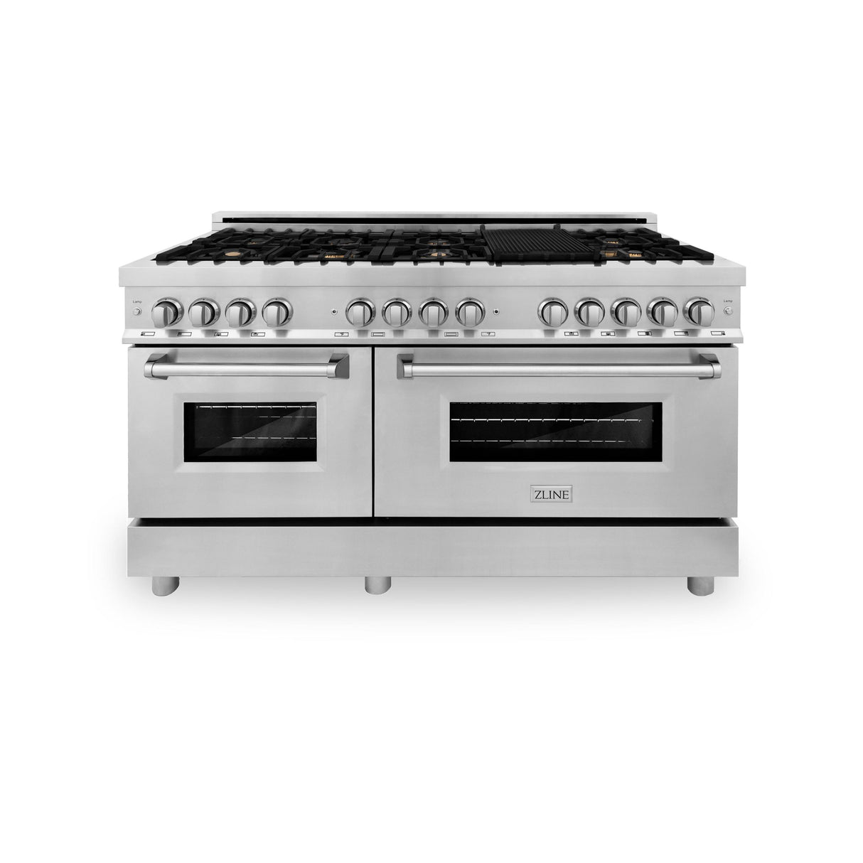 ZLINE 60 in. 7.4 cu. ft. Dual Fuel Range with Gas Stove and Electric Oven in Stainless Steel with Color Options (RA60) [Color: Stainless Steel with Brass Burners] - (RABR60)