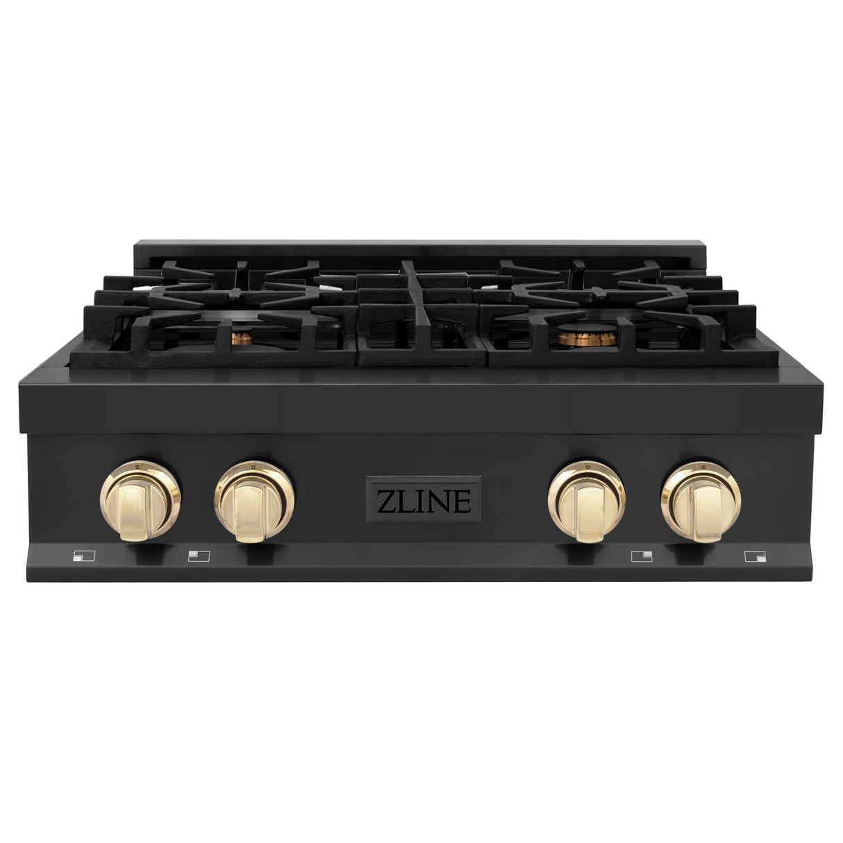 ZLINE Autograph Edition 30" Porcelain Rangetop with 4 Gas Burners in Black Stainless Steel and Polished Gold Accents (RTBZ-30-G) - (RTBZ30G)