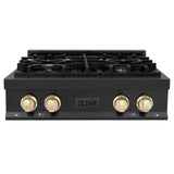 ZLINE Autograph Edition 30" Porcelain Rangetop with 4 Gas Burners in Black Stainless Steel and Polished Gold Accents (RTBZ-30-G) - (RTBZ30G)