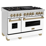 ZLINE Autograph Edition 48" 6.0 cu. ft. Dual Fuel Range with Gas Stove and Electric Oven in Stainless Steel with White Matte Door with Accents (RAZ-WM-48) [Color: Champagne Bronze] - (RAZWM48CB)