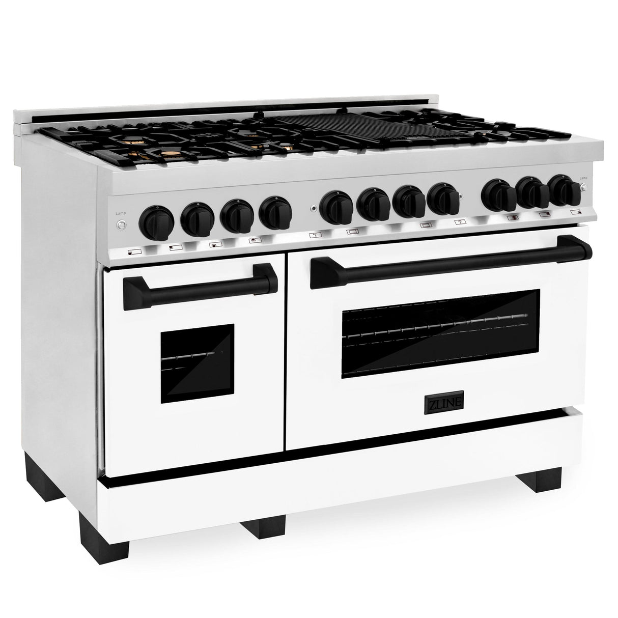 ZLINE Autograph Edition 48" 6.0 cu. ft. Dual Fuel Range with Gas Stove and Electric Oven in Stainless Steel with White Matte Door with Accents (RAZ-WM-48) [Color: Matte Black] - (RAZWM48MB)