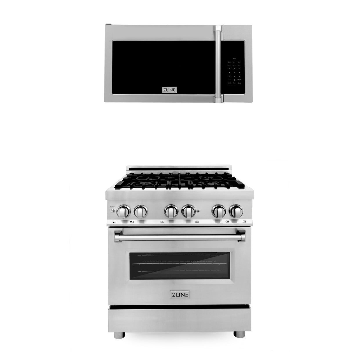 ZLINE 30 in. Kitchen Package Stainless Steel Dual Fuel Range and Over The Range Microwave with Traditional Handle (2KP-RAOTRH30) - (2KPRAOTRH30)