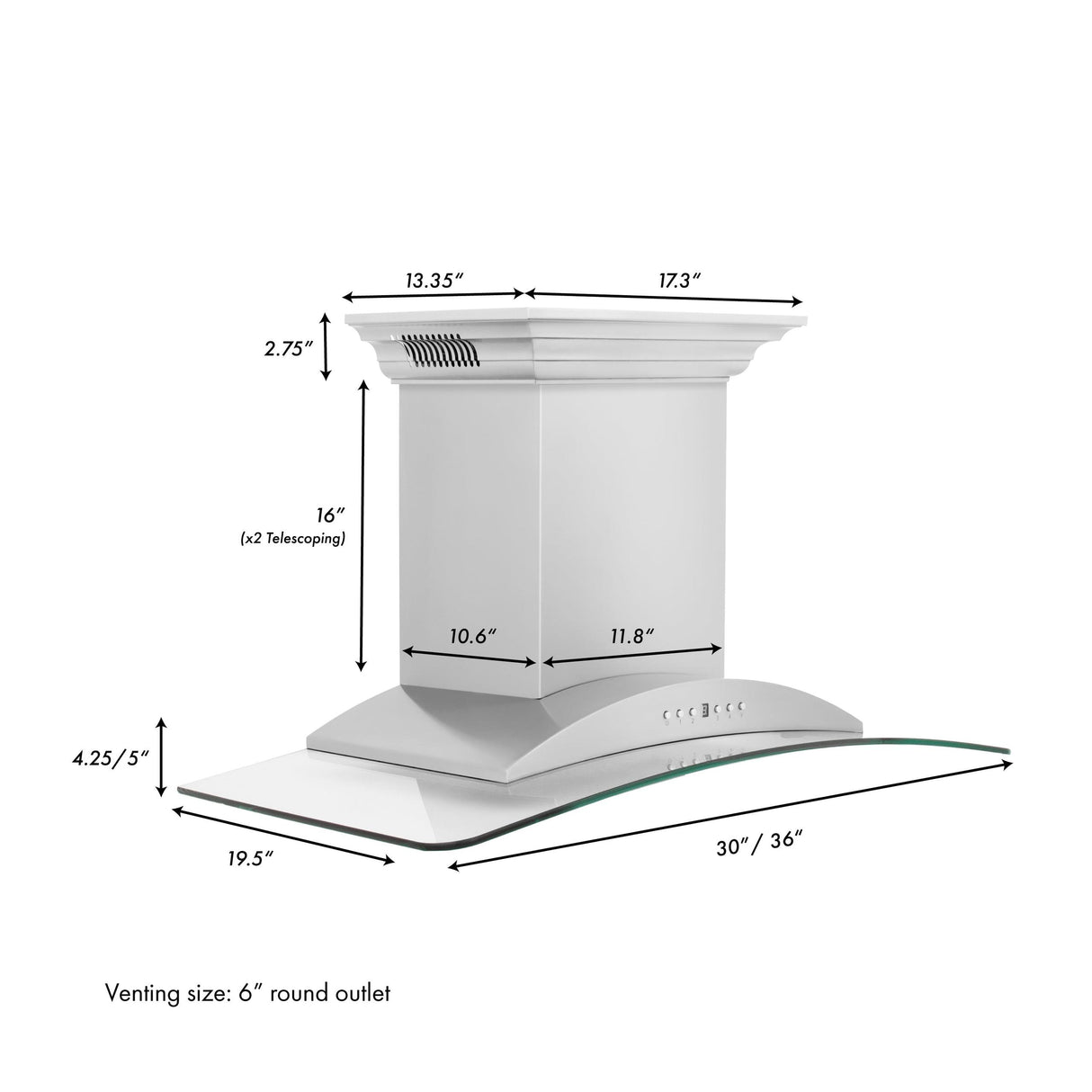 ZLINE Ducted Vent Wall Mount Range Hood in Stainless Steel with Built-in ZLINE CrownSound Bluetooth Speakers (KNCRN-BT) - (KNCRNBT30)