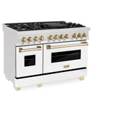 ZLINE Autograph Edition 48" 6.0 cu. ft. Dual Fuel Range with Gas Stove and Electric Oven in DuraSnow Stainless Steel with White Matte Door with Accents (RASZ-WM-48) [Color: Gold] - (RASZWM48G)