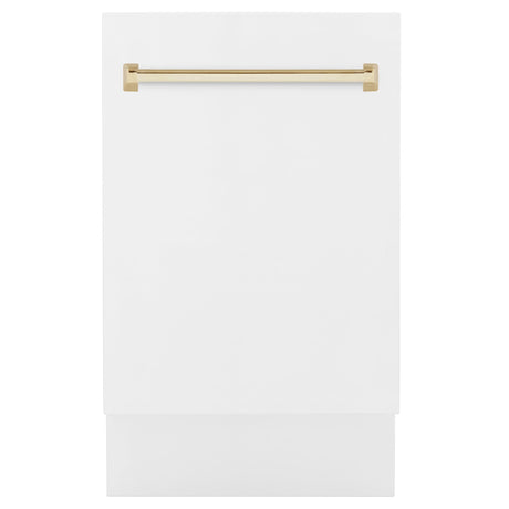 ZLINE Autograph Edition 18" Compact 3rd Rack Top Control Dishwasher in White Matte with Accent Handle, 51dBa (DWVZ-WM-18) [Color: Gold] - (DWVZWM18G)