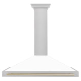 ZLINE 48 in. Autograph Edition DuraSnow Stainless Steel Range Hood with White Matte Shell and Accented Handles (KB4SNZ-WM48) [Color: Gold Accents] - (KB4SNZWM48G)