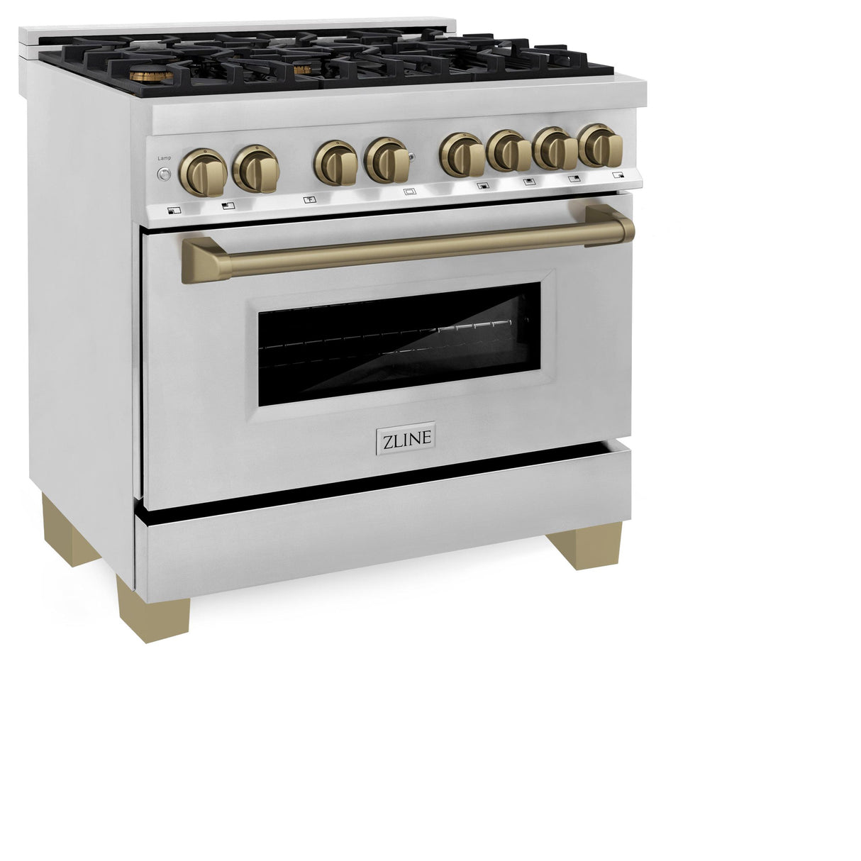 ZLINE Autograph Edition 36" 4.6 cu. ft. Dual Fuel Range with Gas Stove and Electric Oven in Stainless Steel with Accents (RAZ-36) [Color: Champagne Bronze] - (RAZ36CB)