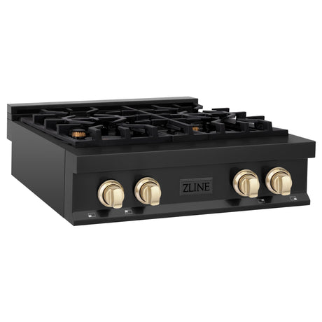 ZLINE Autograph Edition 30" Porcelain Rangetop with 4 Gas Burners in Black Stainless Steel and Polished Gold Accents (RTBZ-30-G) - (RTBZ30G)