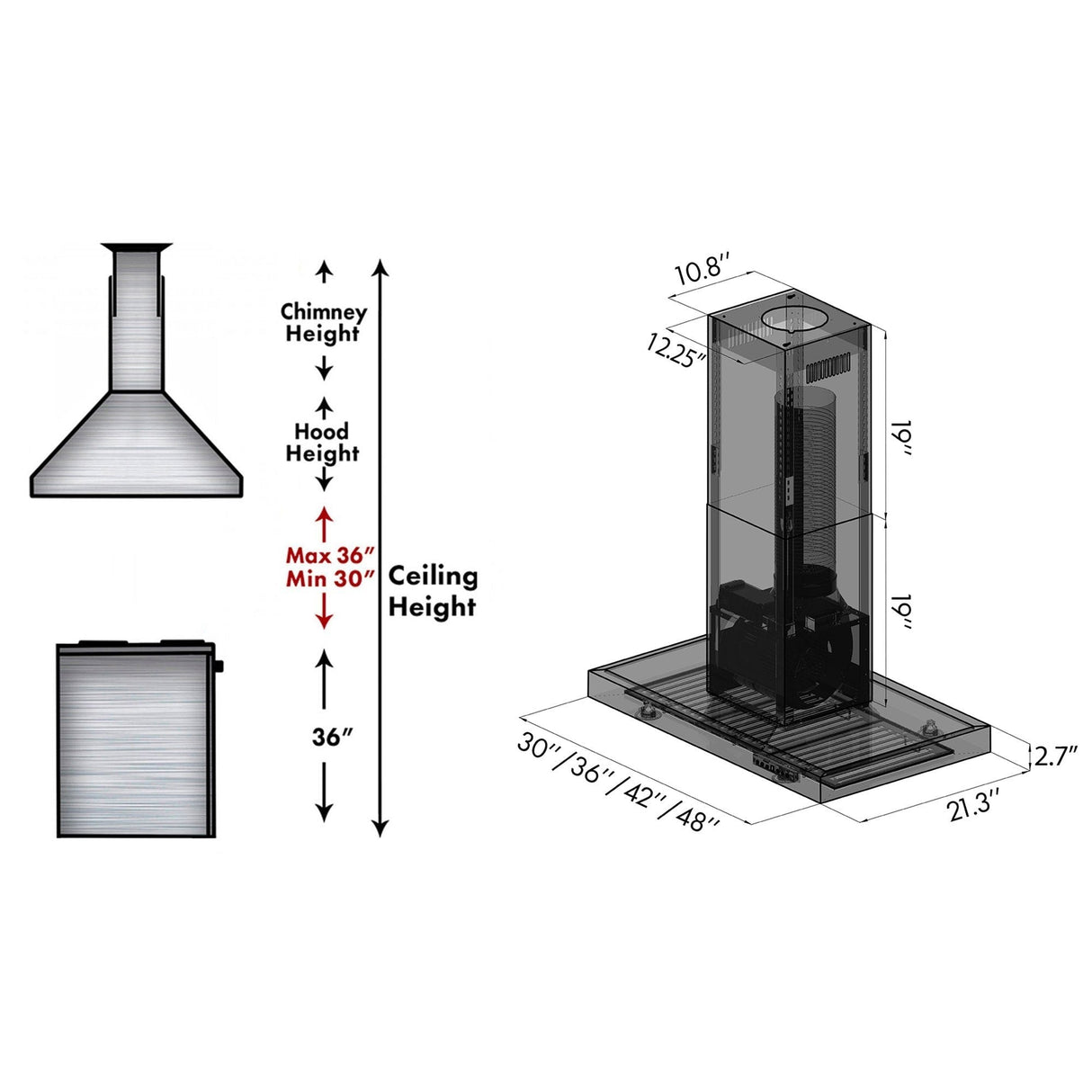 ZLINE Convertible Vent Island Mount Range Hood in Stainless Steel (KE2i) - (KE2I30)