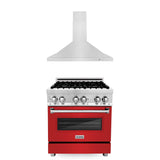 ZLINE 30 in. Kitchen Package with ZLINE DuraSnow Stainless Steel Dual Fuel Range with Red Matte Door and Convertible Vent Range Hood (2KP-RARMRH30) - (2KPRARMRH30)