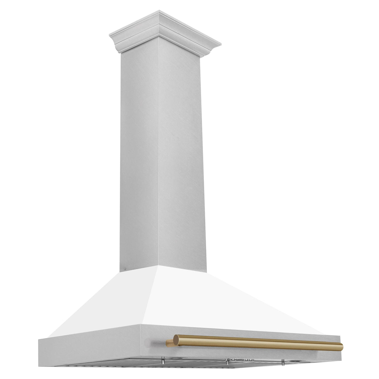 ZLINE 36 in. Autograph Edition Convertible Fingerprint Resistant DuraSnow' Stainless Steel Range Hood with White Matte Shell and Champagne Bronze Handle (KB4SNZ-WM36-CB) [Color: Champagne Bronze Accents] - (KB4SNZWM36CB)