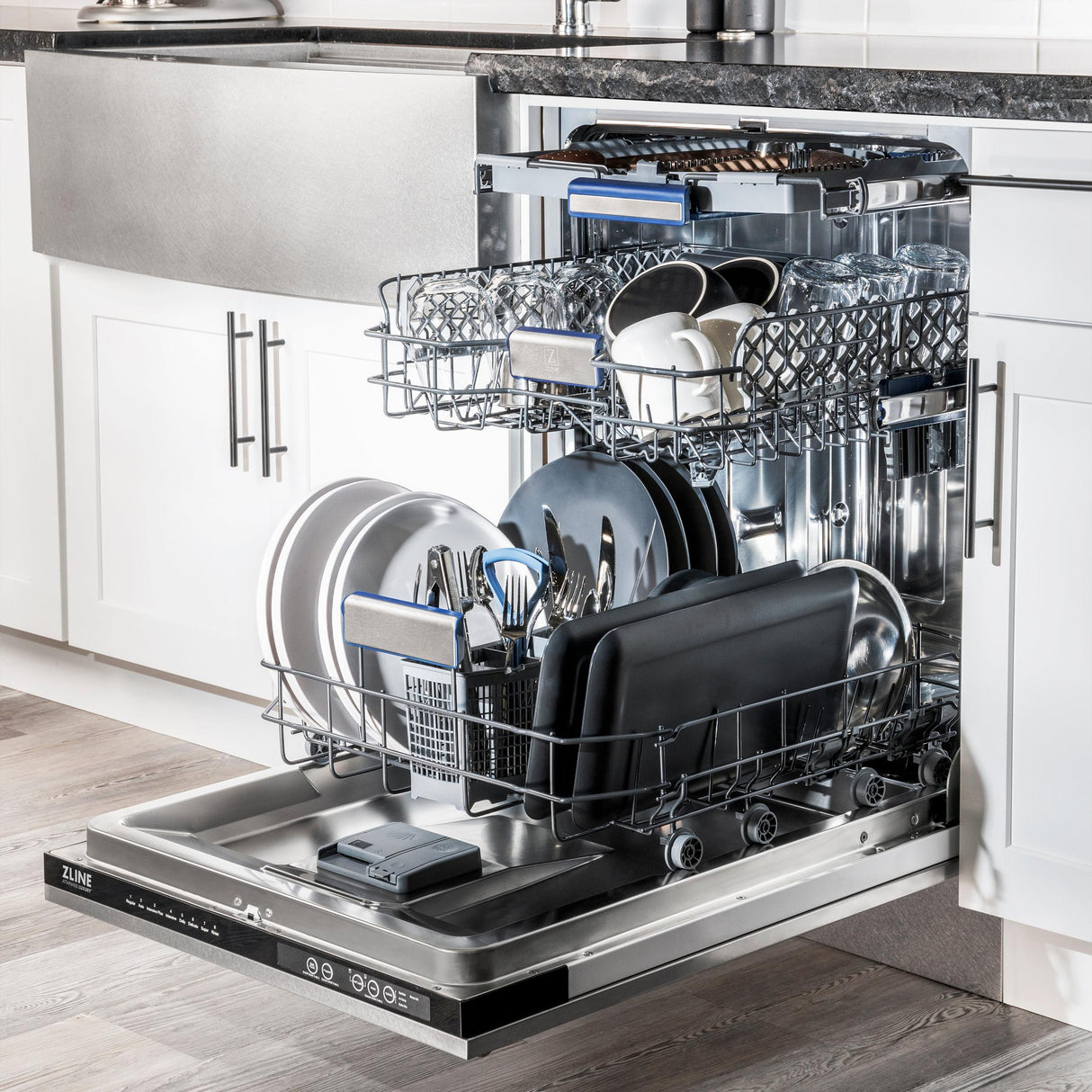 ZLINE 24" Tallac Series 3rd Rack Dishwasher with Traditional Handle, 51dBa (DWV-24) [Color: DuraSnow Stainless Steel] - (DWVSN24)