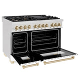 ZLINE Autograph Edition 48" 6.0 cu. ft. Dual Fuel Range with Gas Stove and Electric Oven in DuraSnow Stainless Steel with White Matte Door with Accents (RASZ-WM-48) [Color: Gold] - (RASZWM48G)