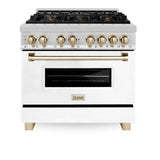 ZLINE Autograph Edition 36" 4.6 cu. ft. Dual Fuel Range with Gas Stove and Electric Oven in Stainless Steel with White Matte Door and Accents (RAZ-WM-36) [Color: Polished Gold Accents] - (RAZWM36G)