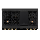 ZLINE Autograph Edition 48" Porcelain Rangetop with 7 Gas Burners in Black Stainless Steel and Polished Gold Accents (RTBZ-48-G) - (RTBZ48G)