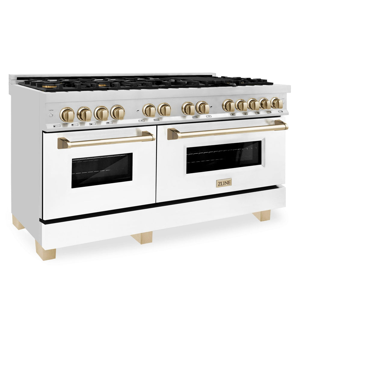 ZLINE Autograph Edition 60" 7.4 cu. ft. Dual Fuel Range with Gas Stove and Electric Oven in Stainless Steel with White Matte Door and Accents (RAZ-WM-60) [Color: Gold] - (RAZWM60G)