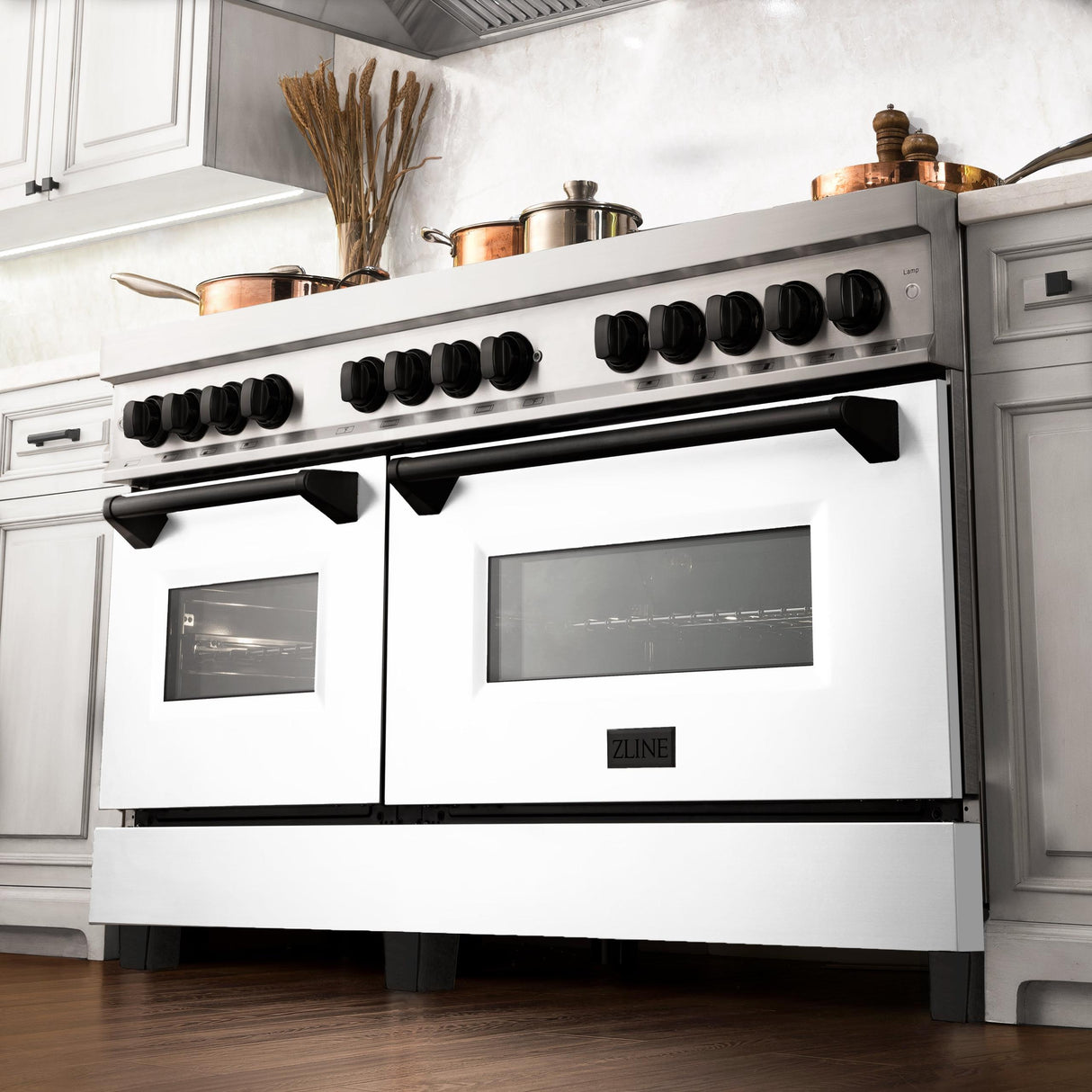 ZLINE Autograph Edition 60" 7.4 cu. ft. Dual Fuel Range with Gas Stove and Electric Oven in Stainless Steel with White Matte Door and Accents (RAZ-WM-60) [Color: Matte Black] - (RAZWM60MB)