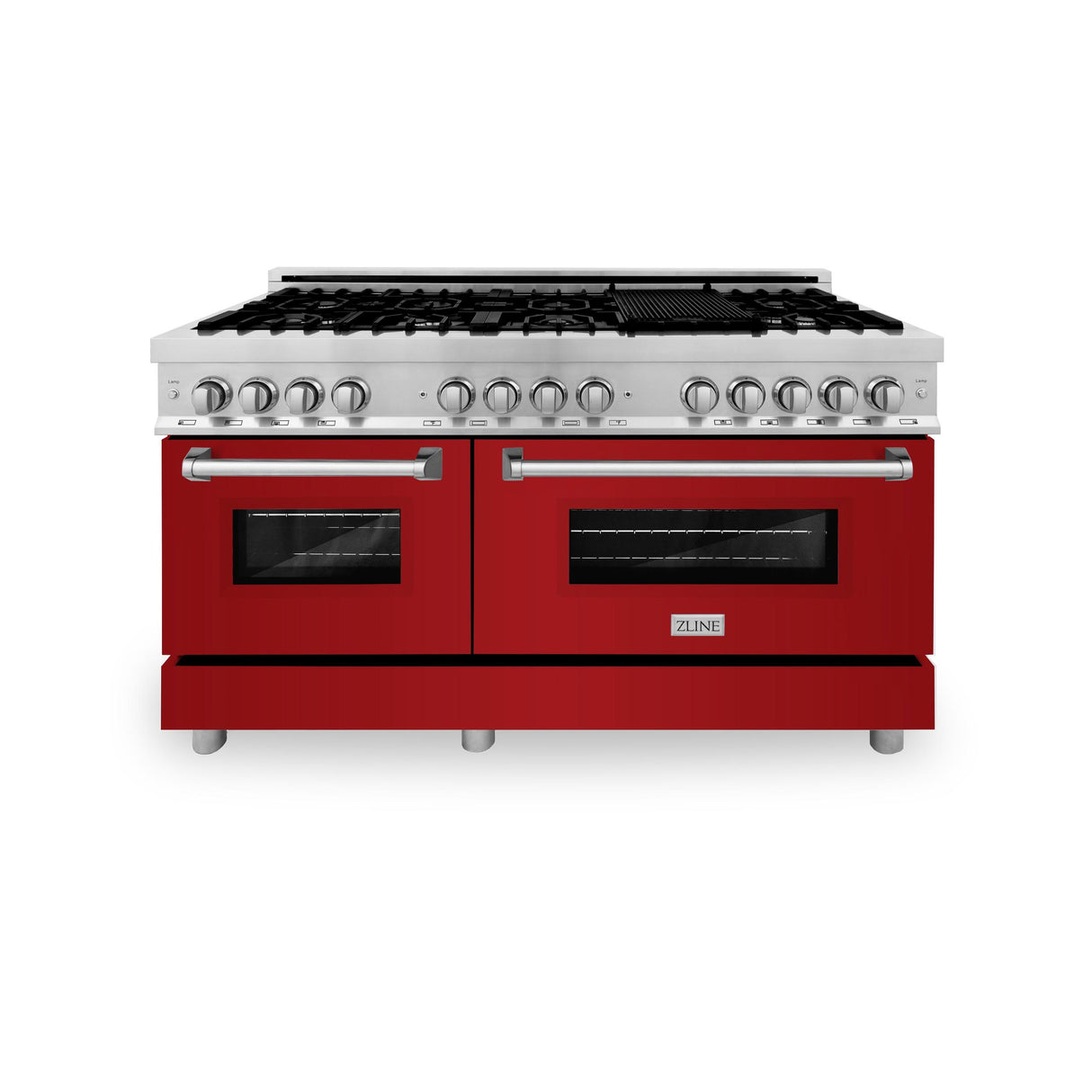 ZLINE 60 in. 7.4 cu. ft. Dual Fuel Range with Gas Stove and Electric Oven in Stainless Steel with Color Options (RA60) [Color: Red Gloss] - (RARG60)