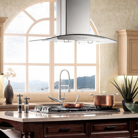 ZLINE Convertible Vent Island Mount Range Hood in Stainless Steel & Glass (GL14i) - (GL14I30)