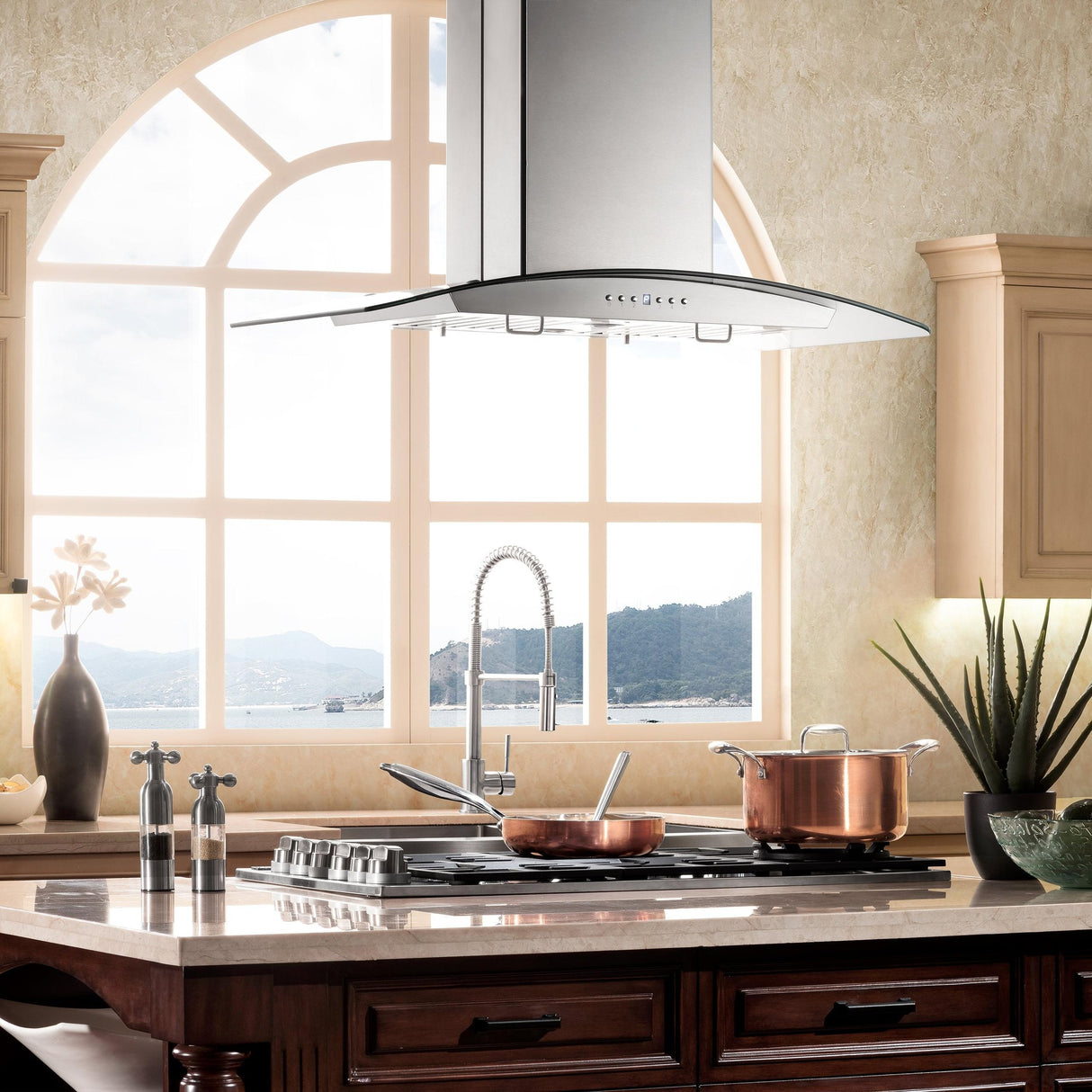 ZLINE Convertible Vent Island Mount Range Hood in Stainless Steel & Glass (GL14i) - (GL14I36)