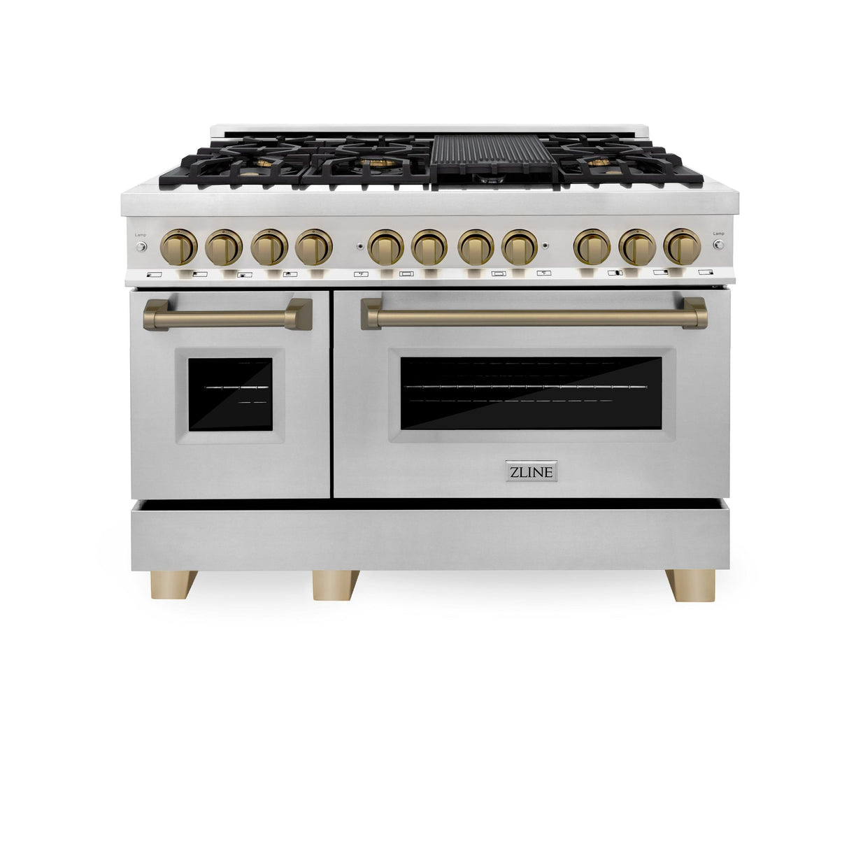 ZLINE Autograph Edition 48" 6.0 cu. ft. Dual Fuel Range with Gas Stove and Electric Oven in Stainless Steel with Accents (RAZ-48) [Color: Champagne Bronze] - (RAZ48CB)