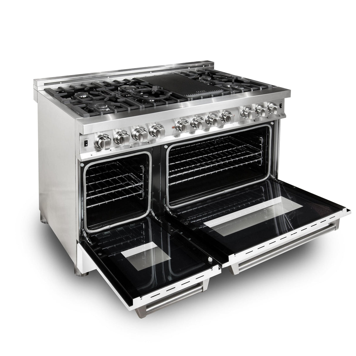 ZLINE 48 in. 6.0 cu. ft. Electric Oven and Gas Cooktop Dual Fuel Range with Griddle and White Matte Door in Stainless Steel (RA-WM-GR-48) - (RAWMGR48)