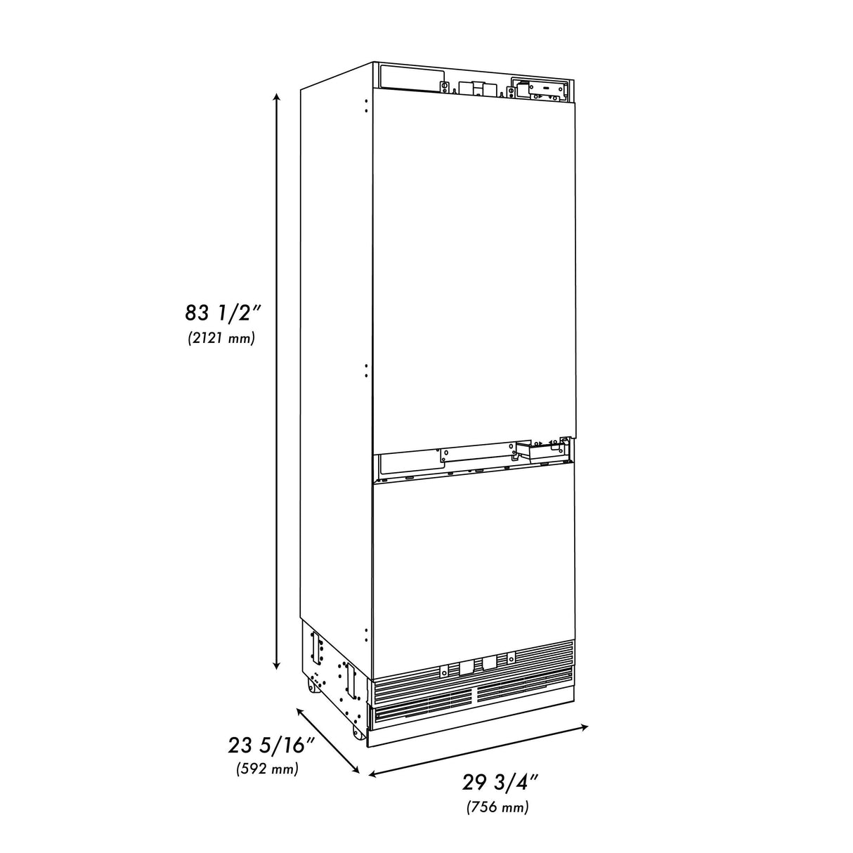 ZLINE 30" 16.1 cu. ft. Panel Ready Built-In 2-Door Bottom Freezer Refrigerator with Internal Water and Ice Dispenser (RBIV-30) - (RBIV30)