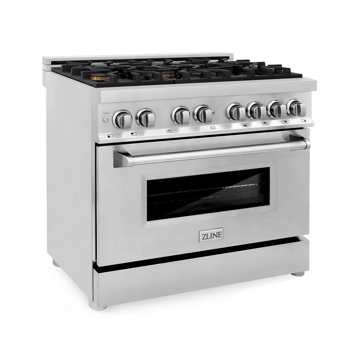 ZLINE 36 in. Dual Fuel Range with Gas Stove and Electric Oven in Stainless Steel (RA36) [Color: Stainless Steel with Brass Burners] - (RABR36)