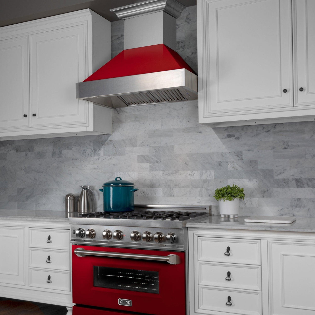 ZLINE Ducted DuraSnow Stainless Steel Range Hood with Red Gloss Shell (8654RG) - (8654RG30)