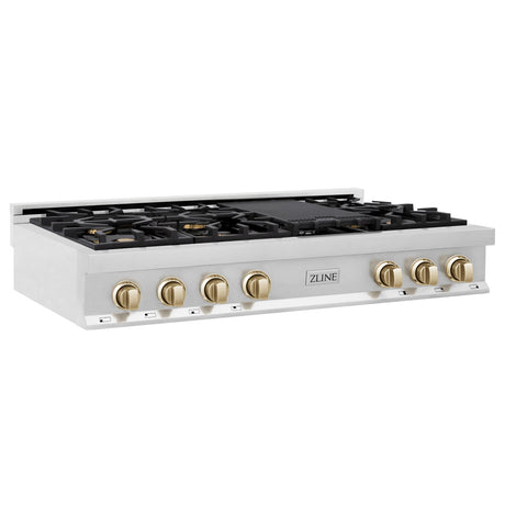 ZLINE 48 In. Autograph Edition Rangetop in Stainless Steel with Gold Accents (RTZ-48-G) - (RTZ48G)