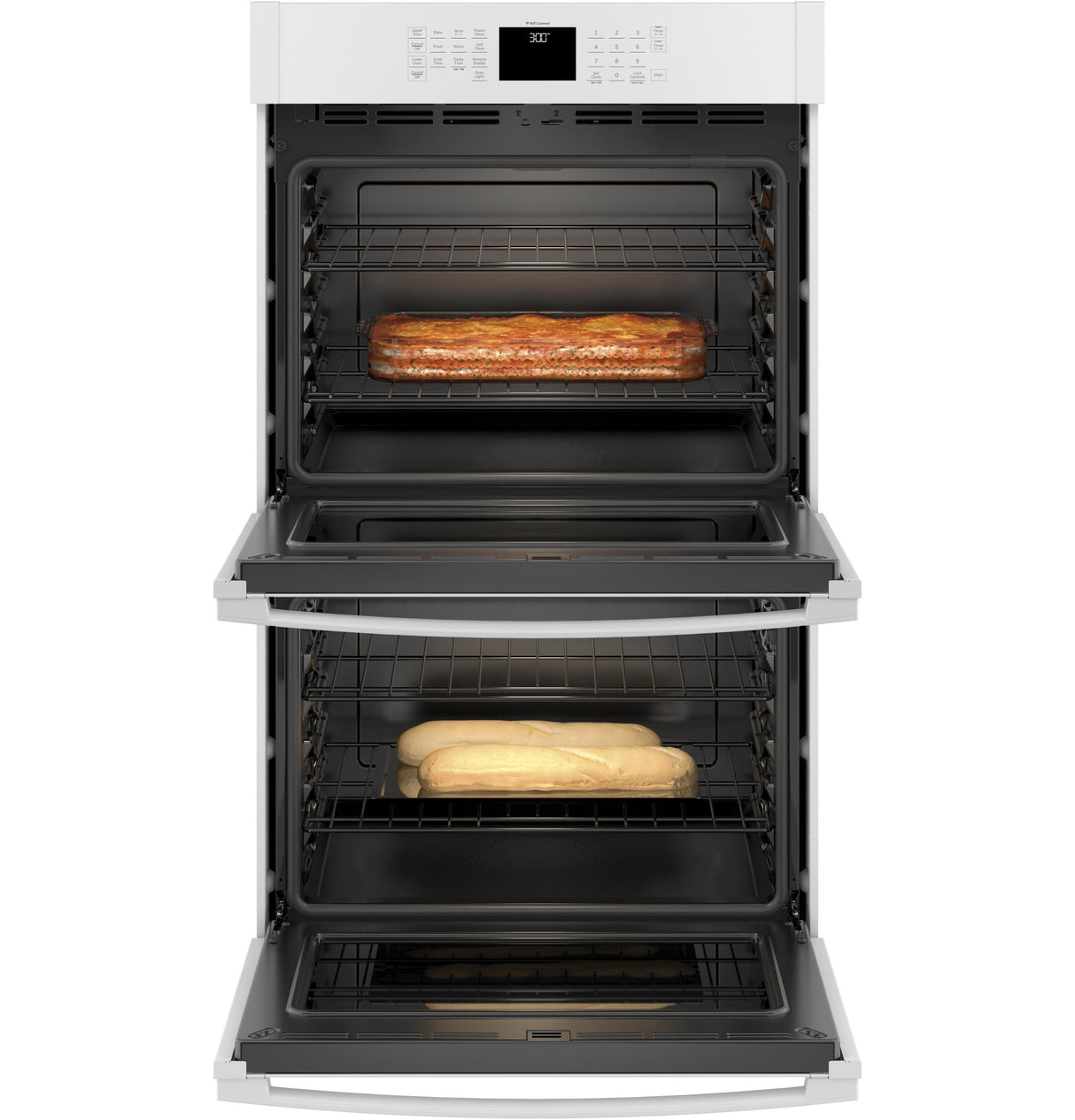 GE(R) 30" Smart Built-In Self-Clean Double Wall Oven with Never-Scrub Racks - (JTD3000DNWW)