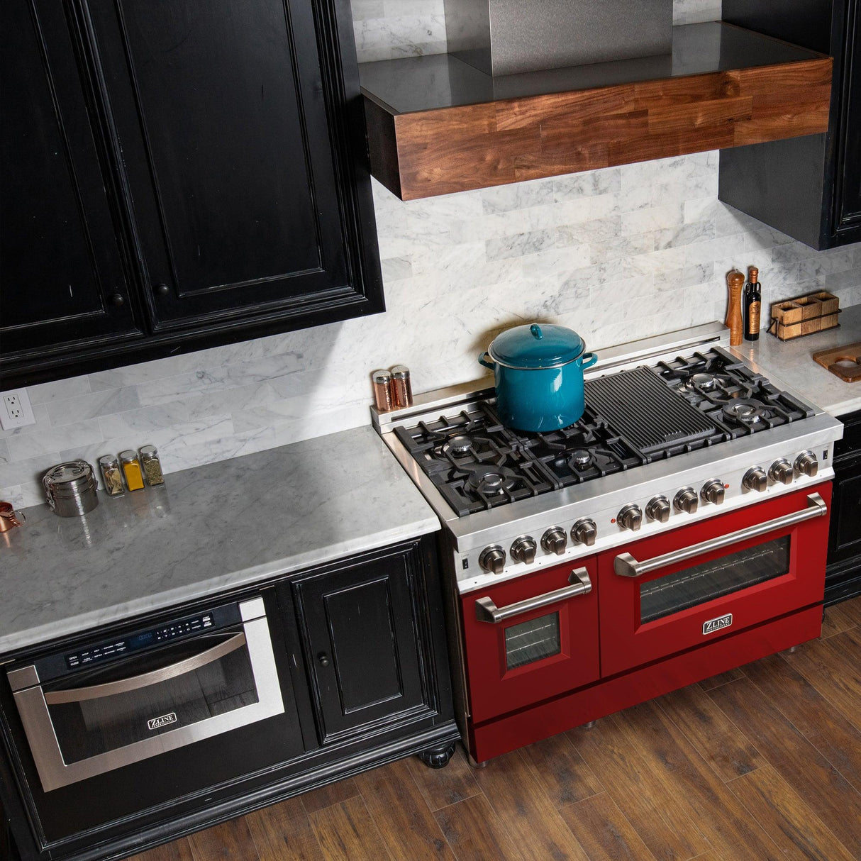 ZLINE 48 in. Dual Fuel Range with Gas Stove and Electric Oven in Stainless Steel (RA48) [Color: Red Gloss] - (RARG48)