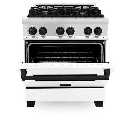 ZLINE Autograph Edition 30 in. 4.0 cu. ft. Dual Fuel Range with Gas Stove and Electric Oven in Stainless Steel with White Matte Door and Accents (RAZ-WM-30) [Color: Matte Black] - (RAZWM30MB)