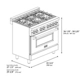 ZLINE 36 in. Black Stainless 4.6 cu.ft. 6 Gas Burner/Electric Oven Range (RAB-BR-36) - (RABBR36)