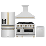 ZLINE 48" Autograph Edition Kitchen Package with Stainless Steel Dual Fuel Range, Range Hood, Dishwasher and Refrigeration with Champagne Bronze Accents (4AKPR-RARHDWM48-CB) - (4AKPRRARHDWM48CB)