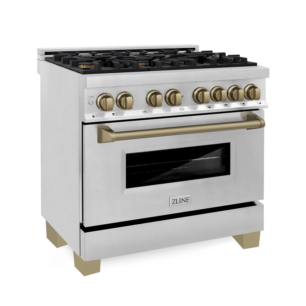 ZLINE Autograph Edition 36" 4.6 cu. ft. Dual Fuel Range with Gas Stove and Electric Oven in Stainless Steel with Accents (RAZ-36) [Color: Champagne Bronze] - (RAZ36CB)