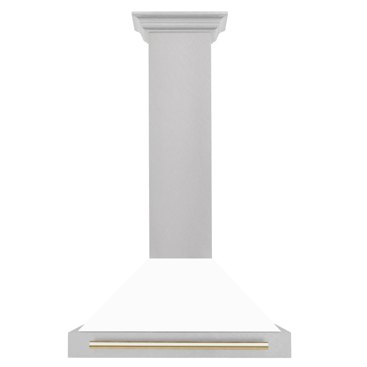 ZLINE 30 in. Autograph Edition Convertible Fingerprint Resistant DuraSnow' Stainless Steel Range Hood with White Matte Shell and Champagne Bronze Handle (KB4SNZ-WM30-CB) [Color: Gold Accents] - (KB4SNZWM30G)