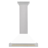 ZLINE 30 in. Autograph Edition Convertible Fingerprint Resistant DuraSnow' Stainless Steel Range Hood with White Matte Shell and Champagne Bronze Handle (KB4SNZ-WM30-CB) [Color: Gold Accents] - (KB4SNZWM30G)