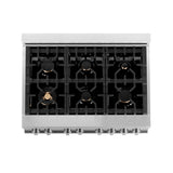 ZLINE 36 in. 4.6 cu. ft. Electric Oven and Gas Cooktop Dual Fuel Range with Griddle and Brass Burners in Stainless Steel (RA-BR-GR-36) - (RABRGR36)