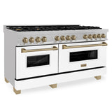 ZLINE Autograph Edition 60 in. 7.4 cu. ft. Dual Fuel Range with Gas Stove and Electric Oven in DuraSnow Stainless Steel with White Matte Door and Accents (RASZ-WM-60) [Color: Champagne Bronze Accents] - (RASZWM60CB)