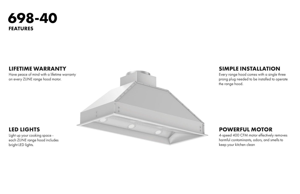 ZLINE Ducted Wall Mount Range Hood Insert in Stainless Steel (698) - (69852)