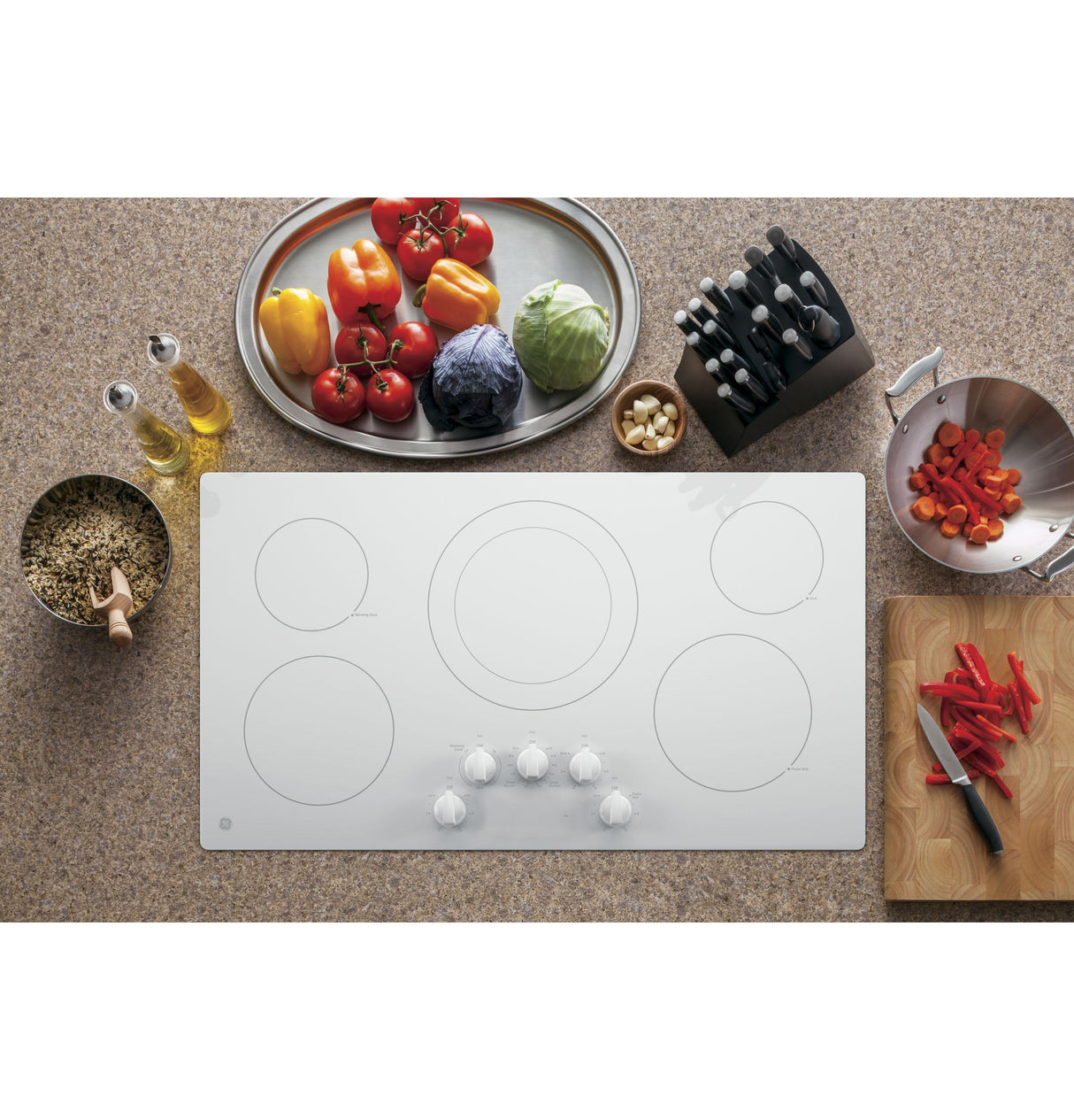 GE(R) 36" Built-In Knob Control Electric Cooktop - (JP3036TLWW)